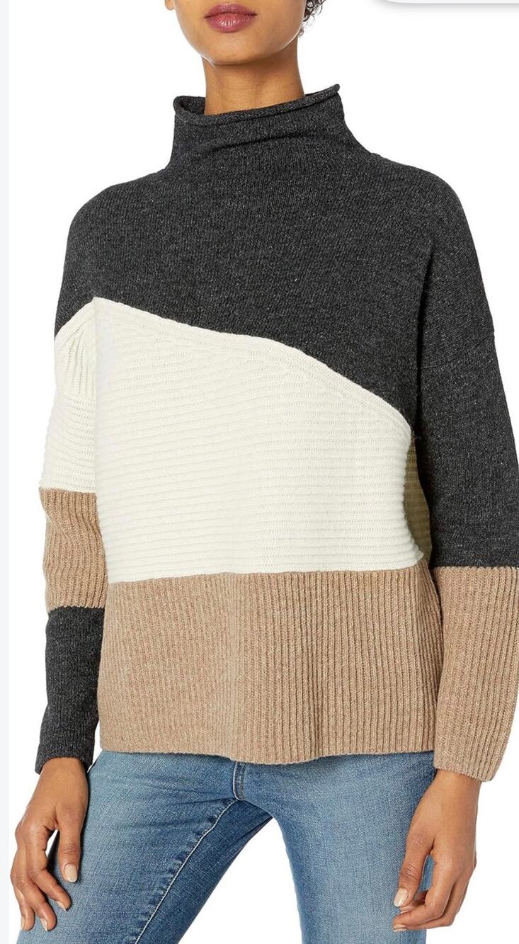 French Connection NWT Wool Blend Colorblock Mock Neck Sweater XS ($148 MSRP)